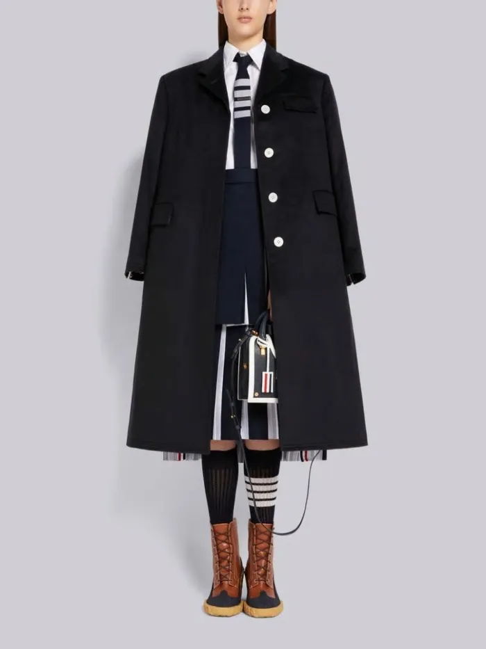 Cotton Twill And Striped Oxford Engineered 4bar Below The Knee Dropped Back Pleated Skirt Navy Women Thom Browne Skirts