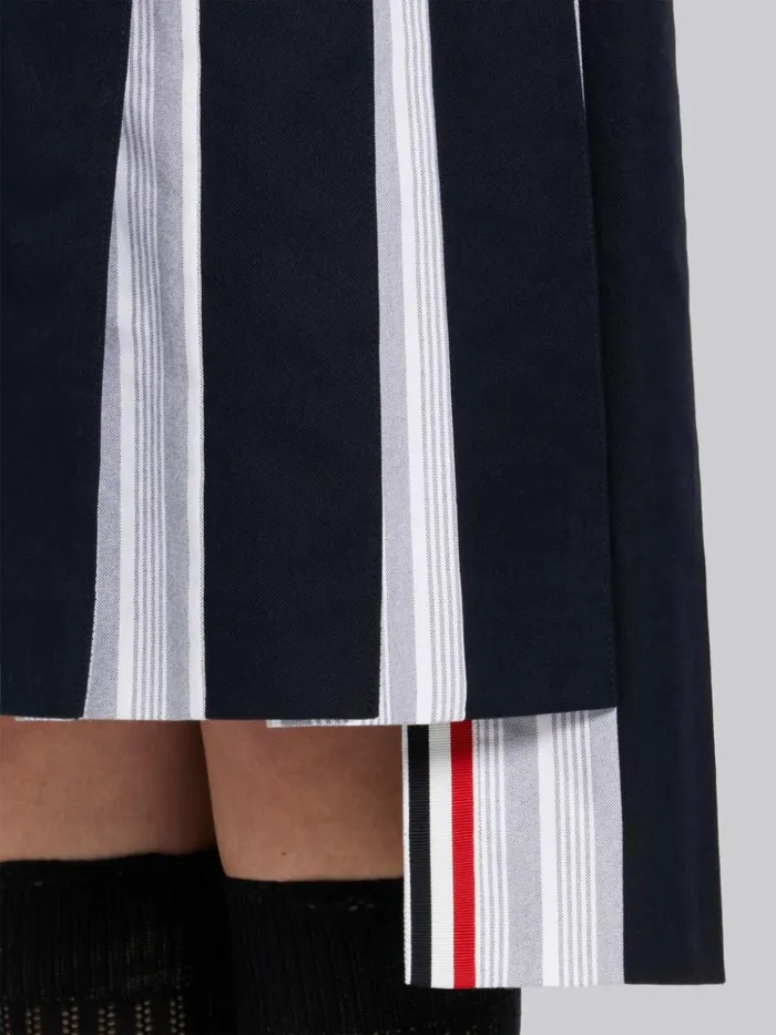 Cotton Twill And Striped Oxford Engineered 4bar Below The Knee Dropped Back Pleated Skirt Navy Women Thom Browne Skirts