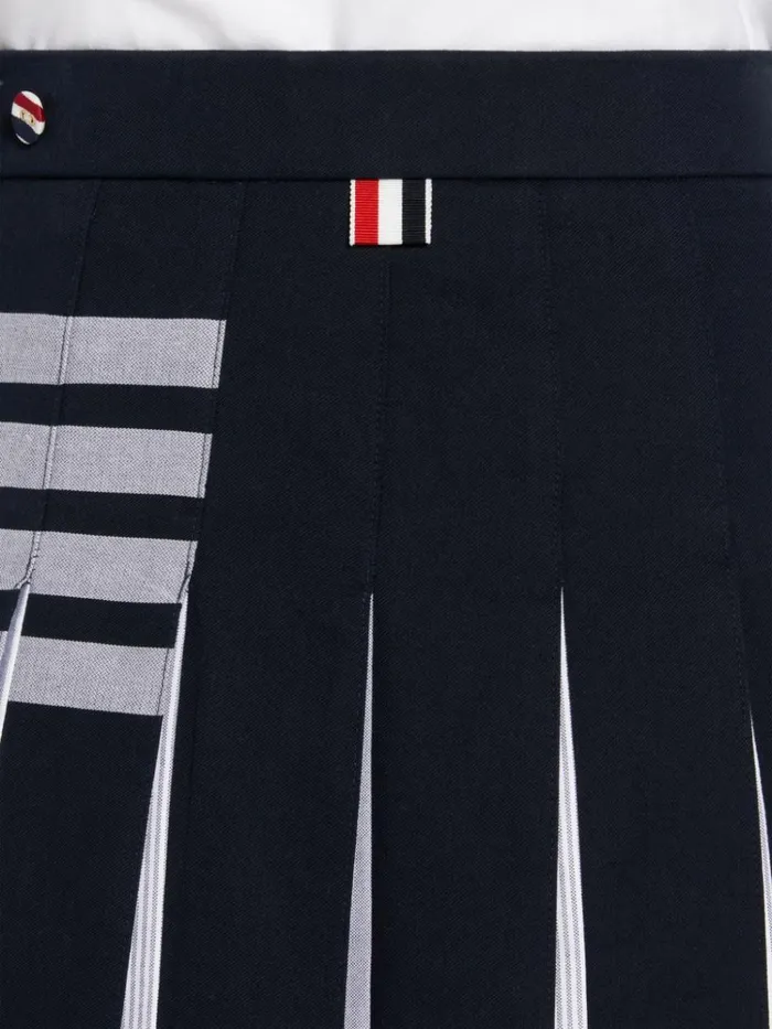 Cotton Twill And Striped Oxford Engineered 4bar Below The Knee Dropped Back Pleated Skirt Navy Women Thom Browne Skirts