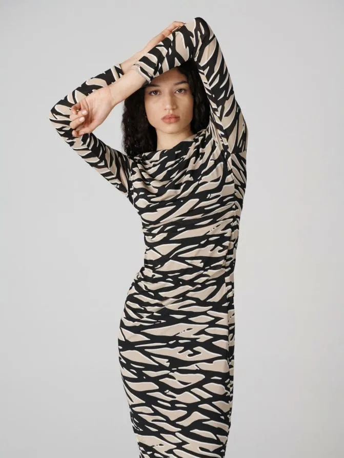 DVF Dresses Darrius Long Sleeve Dress Shadow Twigs Horizontal 8211 Women