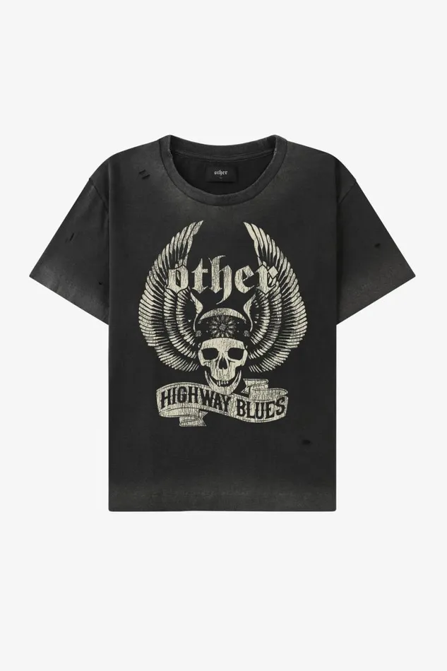 MenWomen Highway Blues Skull Mono Vintage Tee OTHER TEES