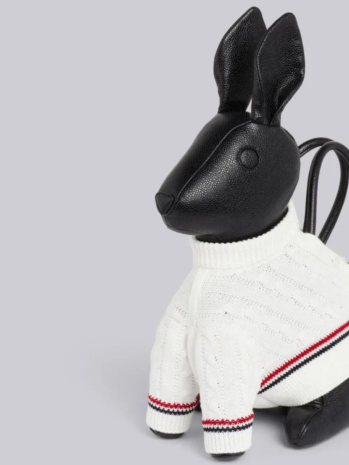 Pebbled Calfskin Cotton Aran Cable Sweater Rabbit Bag Black WomenMen Thom Browne Handbags and Totes
