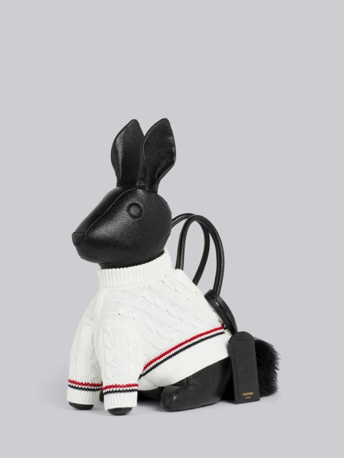 Pebbled Calfskin Cotton Aran Cable Sweater Rabbit Bag Black WomenMen Thom Browne Handbags and Totes