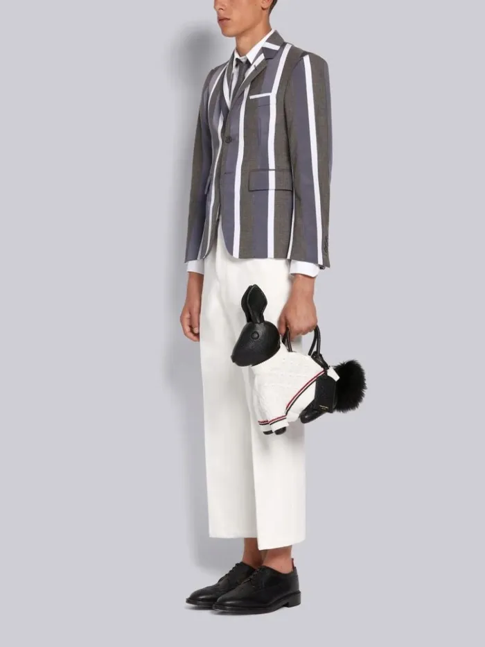 Pebbled Calfskin Cotton Aran Cable Sweater Rabbit Bag Black WomenMen Thom Browne Handbags and Totes