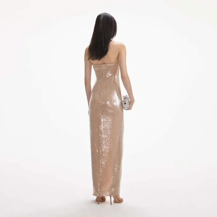 Self Portrait Wedding Guest Champagne Sequin Maxi Dress 8211 Women