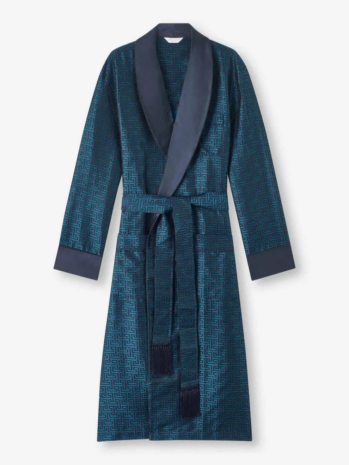 Silk Robes Men Derek Rose Robe Verona 68 Silk Satin Navy
