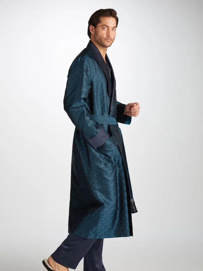 Silk Robes Men Derek Rose Robe Verona 68 Silk Satin Navy