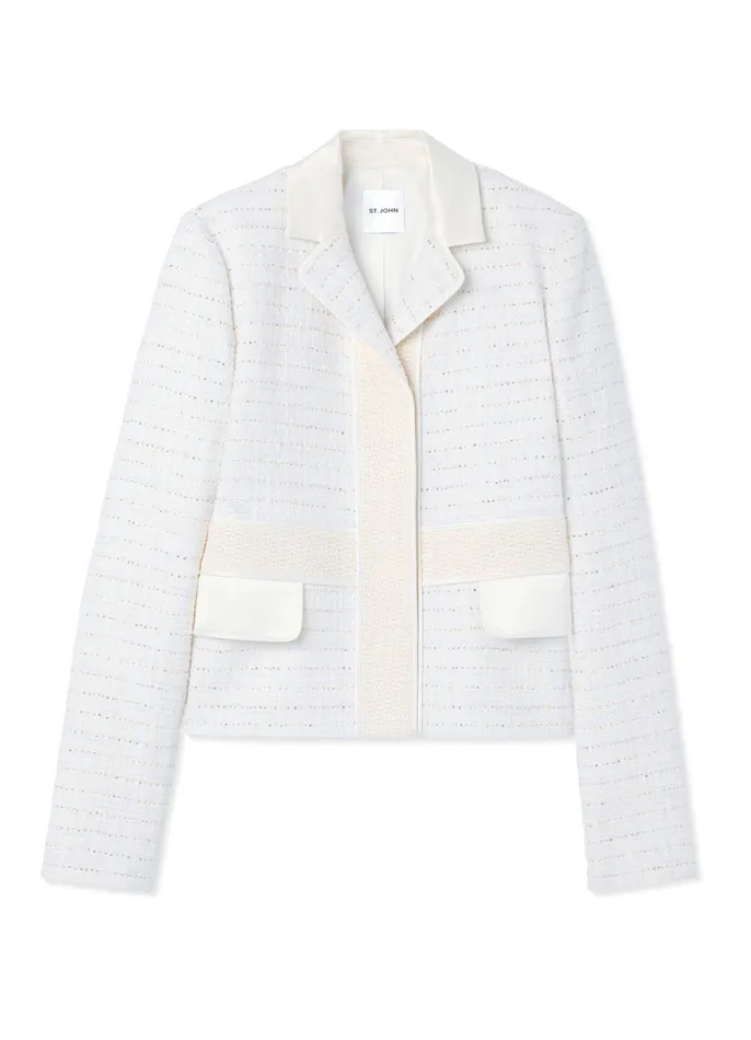 Women Jackets and Coats St John Sequin Tweed Open Weave Jacket Ivory Multi