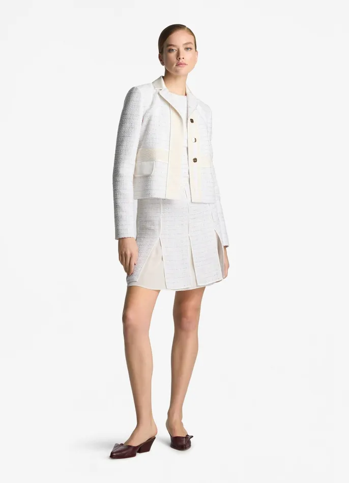 Women Jackets and Coats St John Sequin Tweed Open Weave Jacket Ivory Multi