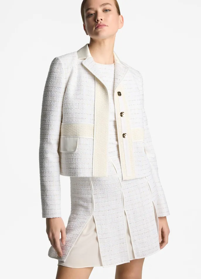 Women Jackets and Coats St John Sequin Tweed Open Weave Jacket Ivory Multi