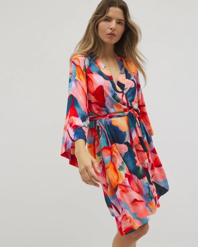 Women Soma Cool Nights Short Robe Artist Garden Coral