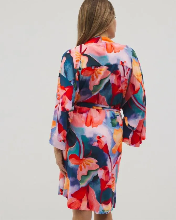 Women Soma Cool Nights Short Robe Artist Garden Coral