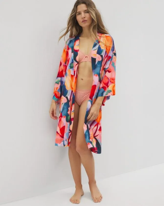 Women Soma Cool Nights Short Robe Artist Garden Coral