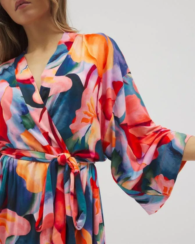 Women Soma Cool Nights Short Robe Artist Garden Coral
