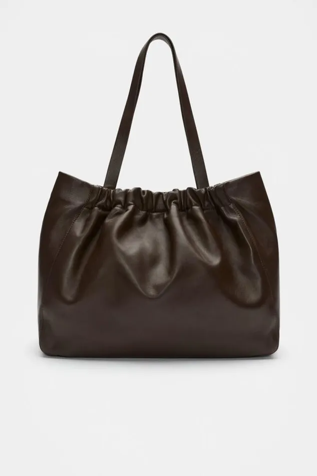 Women Tote Bags Seed Heritage Leather Rouched Tote Dark Espresso