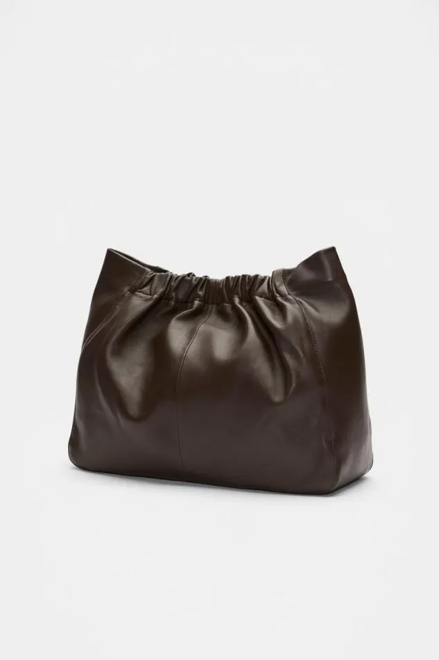 Women Tote Bags Seed Heritage Leather Rouched Tote Dark Espresso