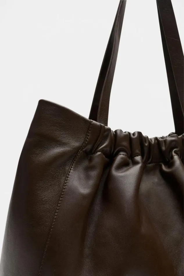 Women Tote Bags Seed Heritage Leather Rouched Tote Dark Espresso