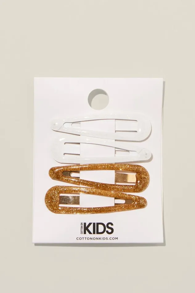 4 Pk Snap Clips Iridescentgoldy Glittery Girls Cotton On Hair Accessories
