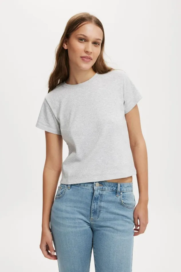 90S Baby Tee Grey Marle Women Cotton On Tops