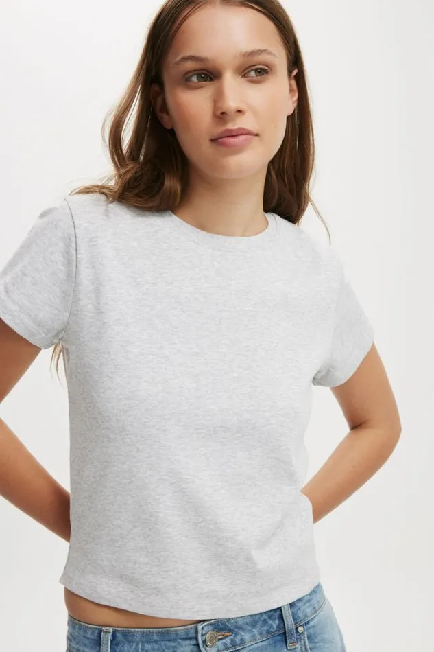 90S Baby Tee Grey Marle Women Cotton On Tops
