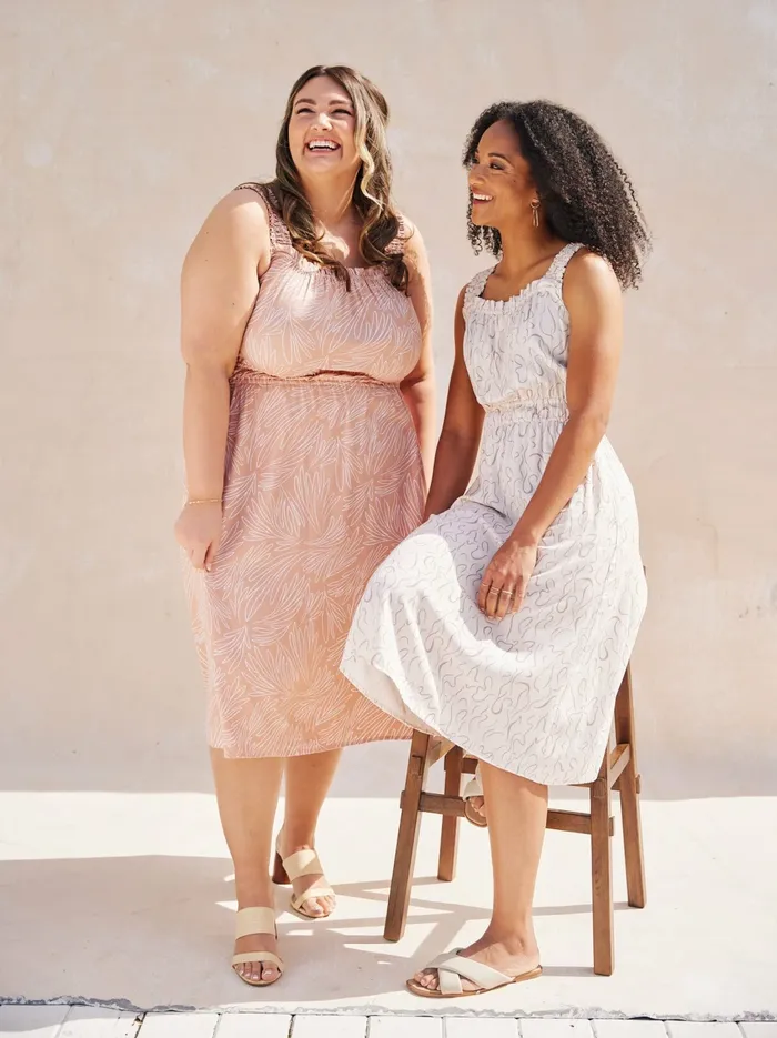 Able Dresses and Jumpsuits Women Molly Smocked Ruffle Midi Dress Blush Linework Floral