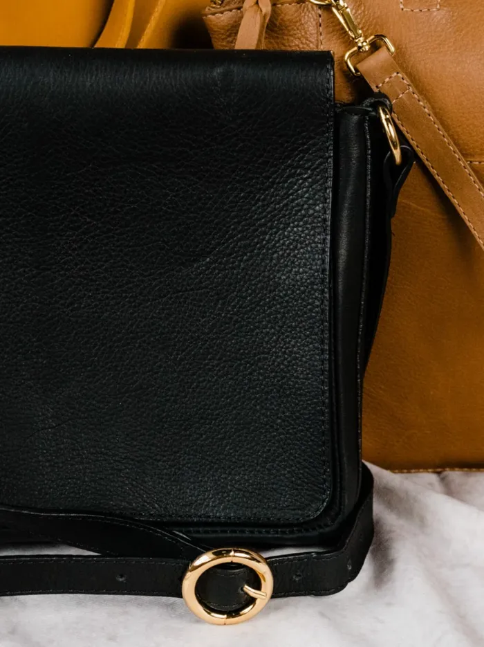 Able Lari Slim Crossbody Pebbled Black Women Personalized Leather