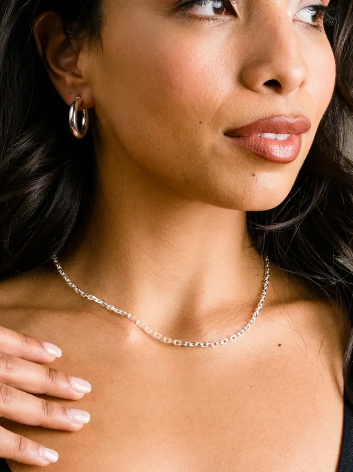 Able Necklaces Women Textured Beveled Chain Necklace Sterling Silver