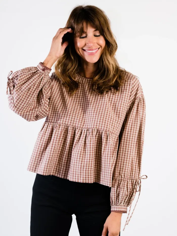 Able Tops Women Skylar Swing Top NutmegAlmond Gingham