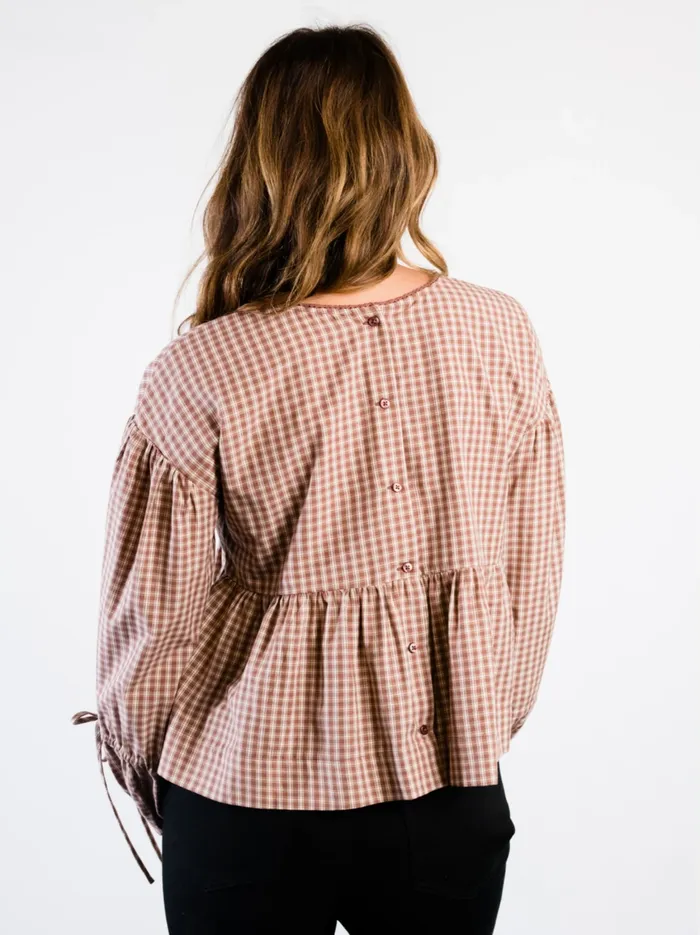 Able Tops Women Skylar Swing Top NutmegAlmond Gingham
