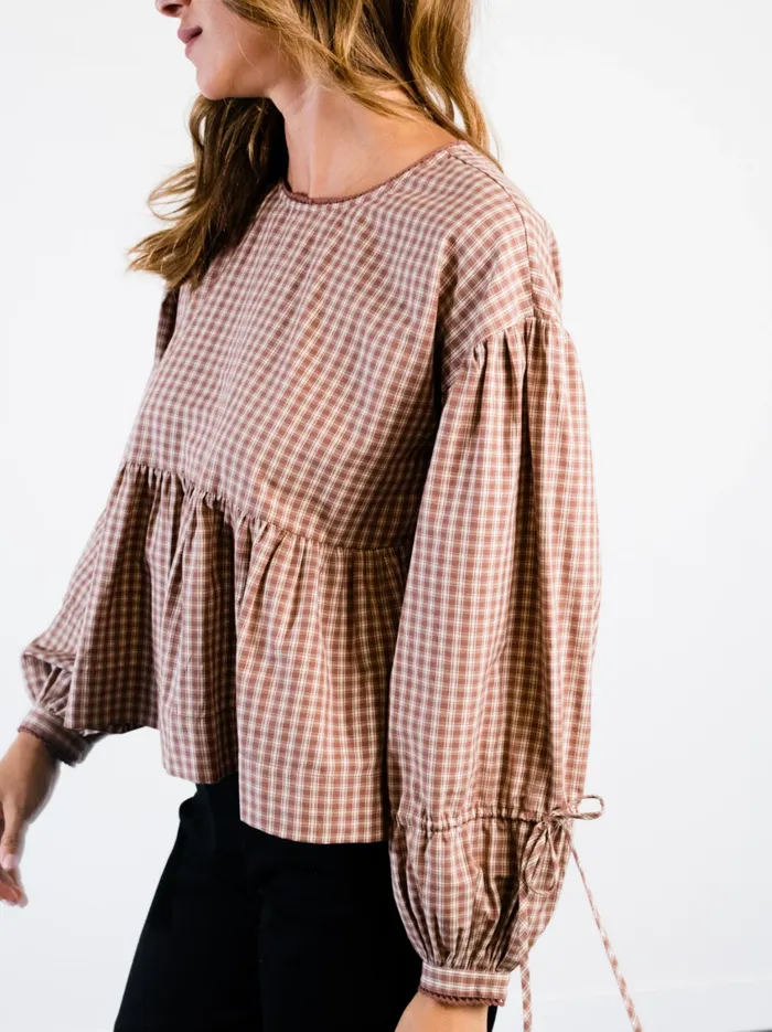 Able Tops Women Skylar Swing Top NutmegAlmond Gingham