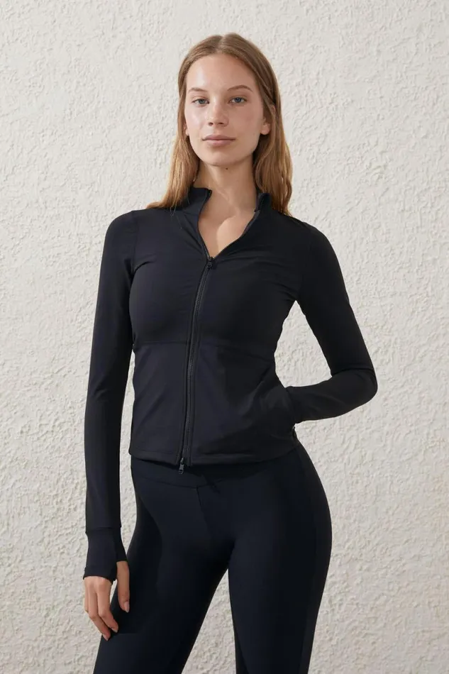 Active Core Zip Through Long Sleeve Black Women Cotton On Tops