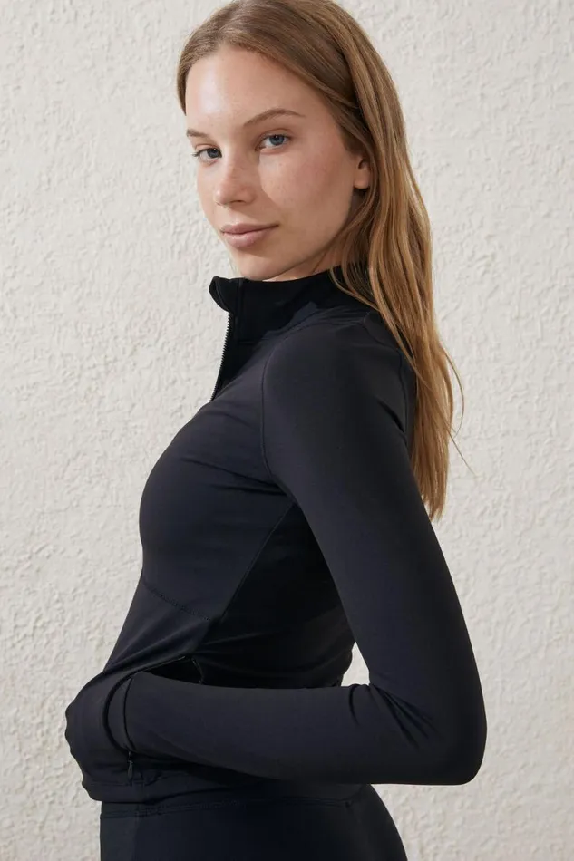 Active Core Zip Through Long Sleeve Black Women Cotton On Tops