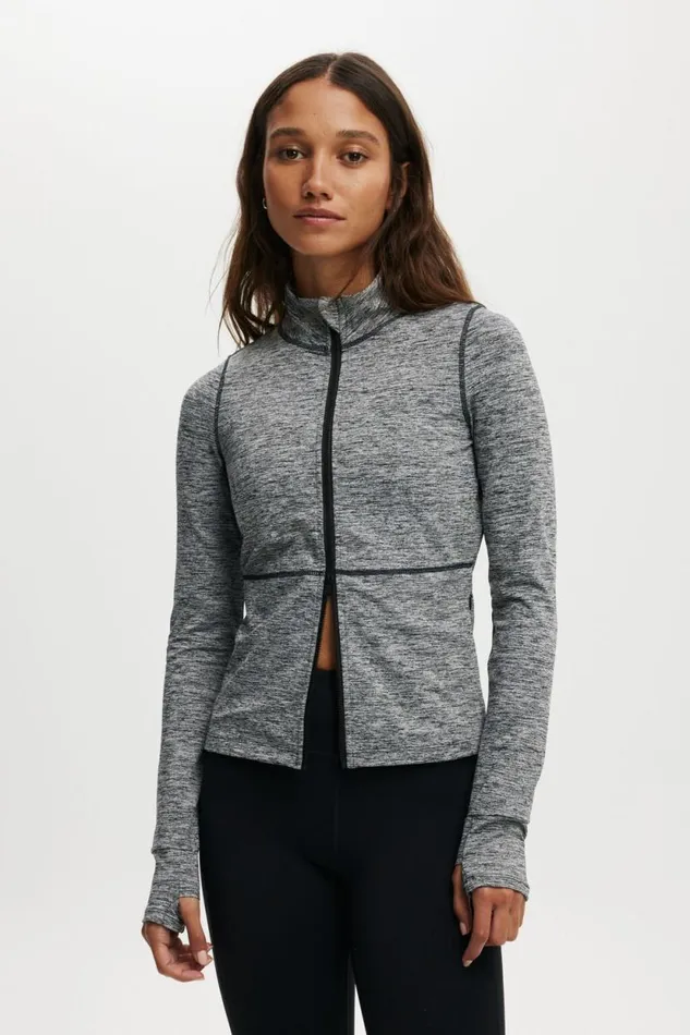 Active Core Zip Through Long Sleeve Salt And Pepper Women Cotton On Tops
