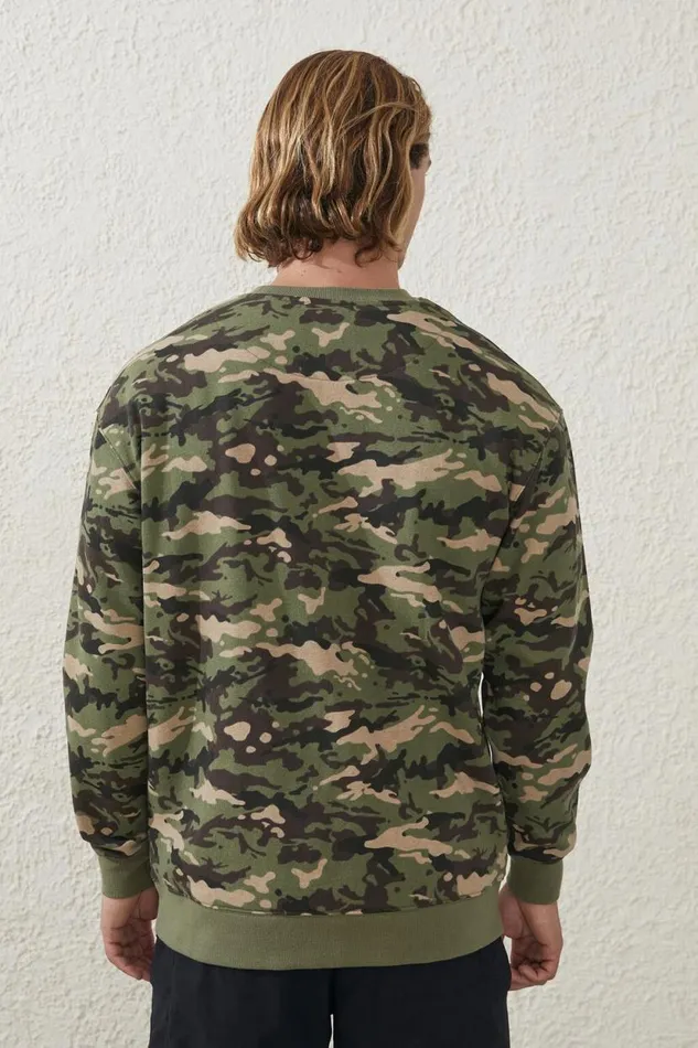 Active Crew Fleece Green Camo Men Cotton On Sweats and Hoodies