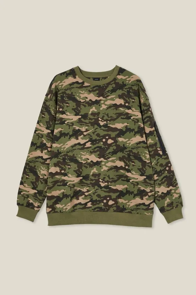 Active Crew Fleece Green Camo Men Cotton On Sweats and Hoodies