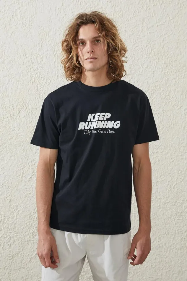 Active Icon Tee Black Keep Running Men Cotton On Tees and Tanks