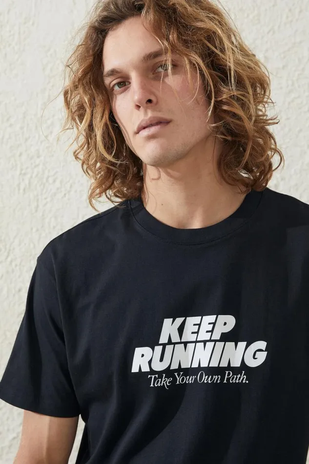 Active Icon Tee Black Keep Running Men Cotton On Tees and Tanks
