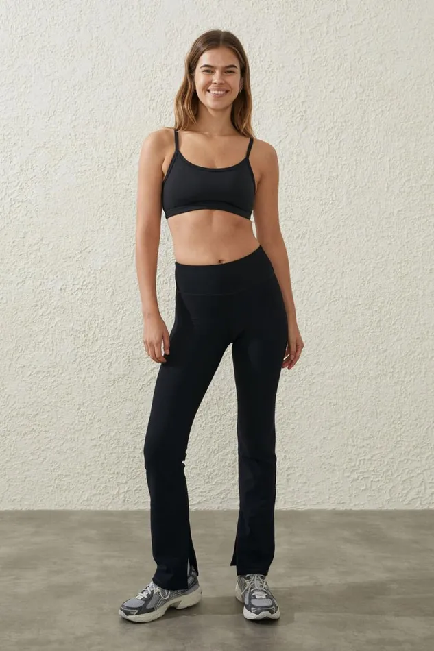 Active Rib Split Flare Tight Black Women Cotton On Pants