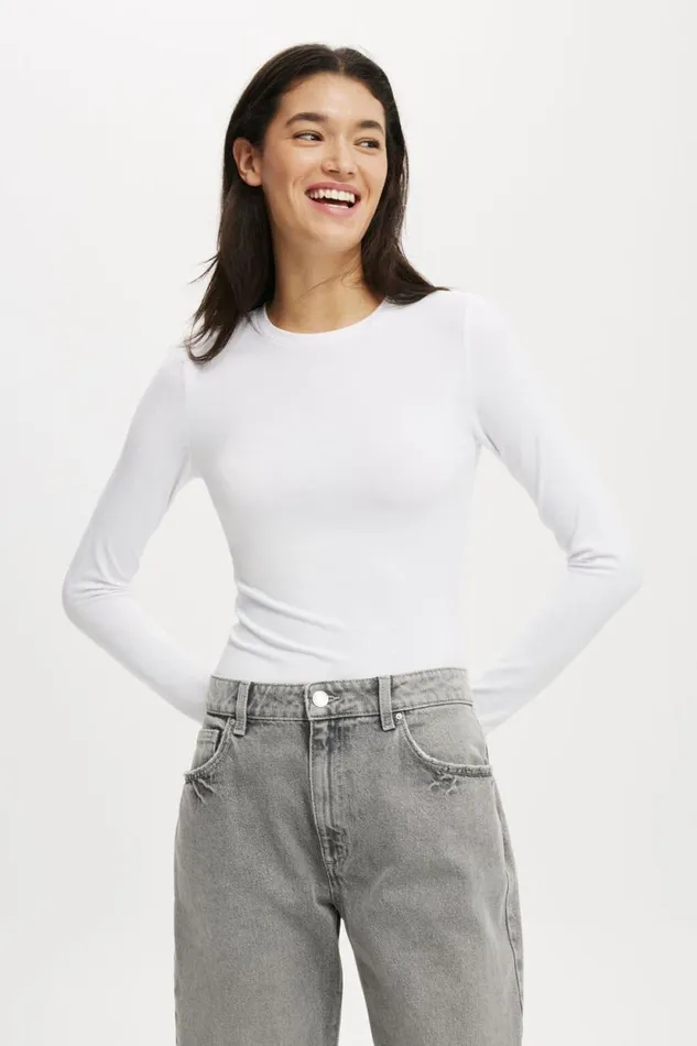 All Day Crew Long Sleeve White Women Cotton On Tops
