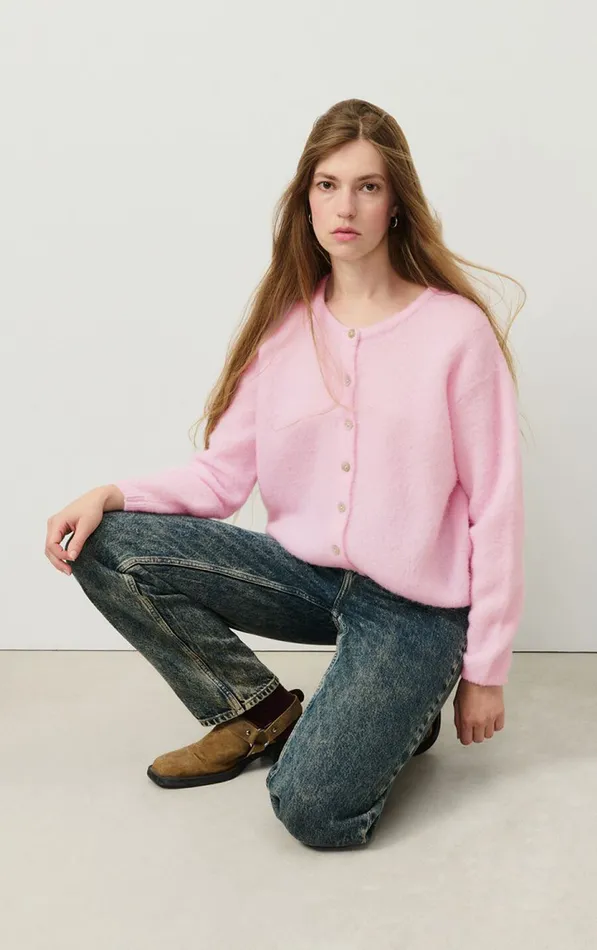 American Vintage Jumpers and Cardigans Women Cardigan Vitow Melange Sugared Almond American Vintage Jumpers and Cardigans Women Cardigan Vitow Melange Sugared Almond