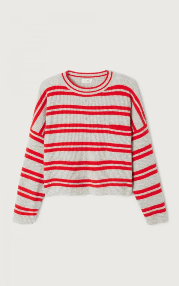 American Vintage Jumpers and Cardigans Women Jumper Raxow Heather Grey Strawberry Stripes American Vintage Jumpers and Cardigans Women Jumper Raxow Heather Grey Strawberry Stripes