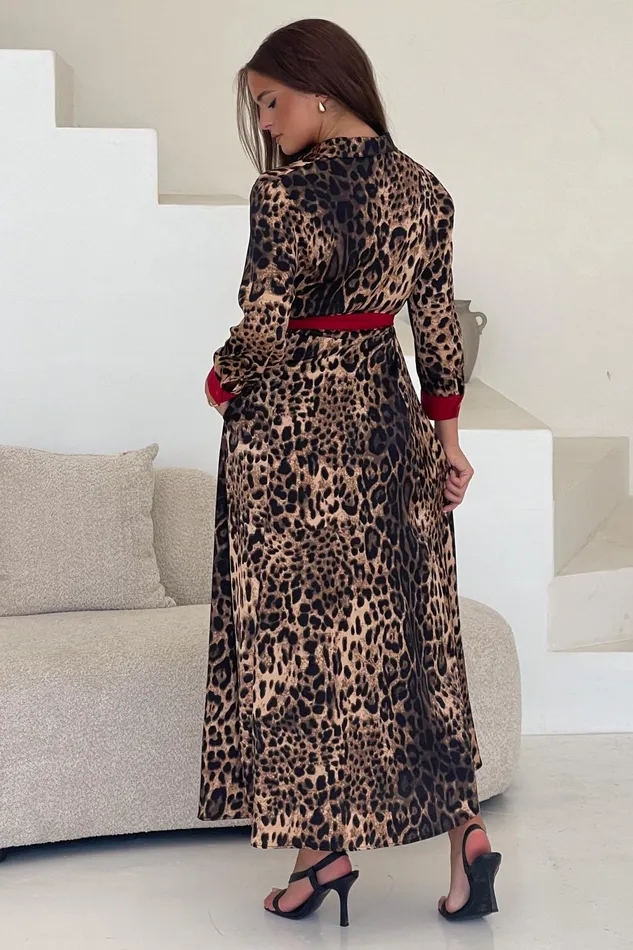 Angela Leopard Print Red Shirt Maxi Dress Women Girl In Mind Maxi Dresses