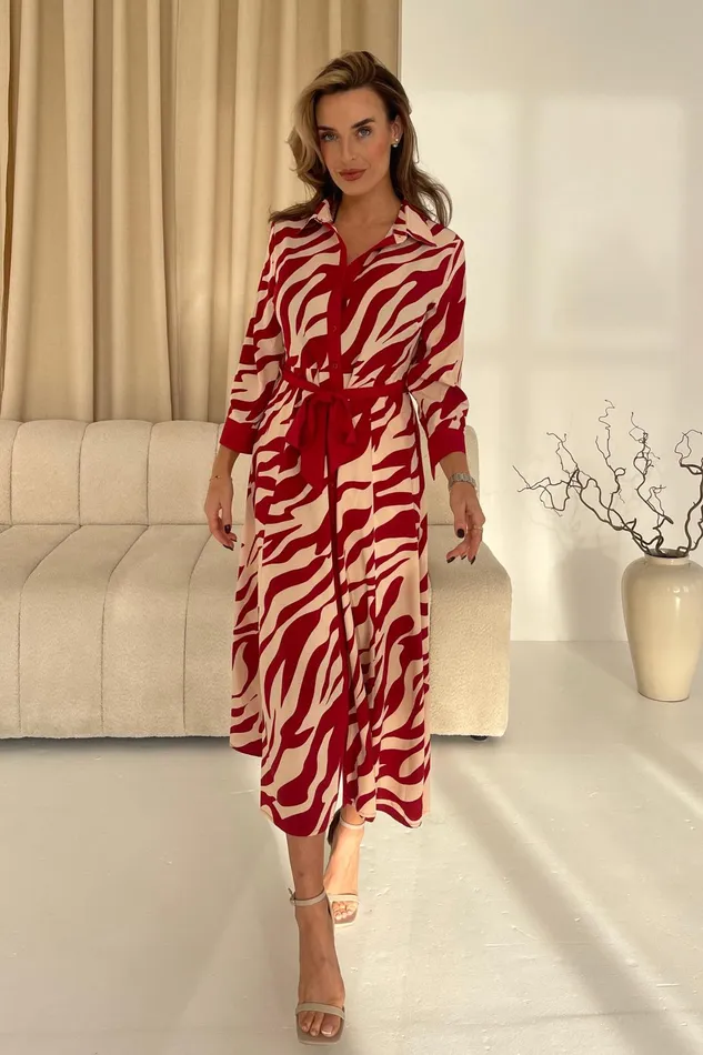 Angela Red Animal Shirt Maxi Dress Women Girl In Mind Maxi Dresses