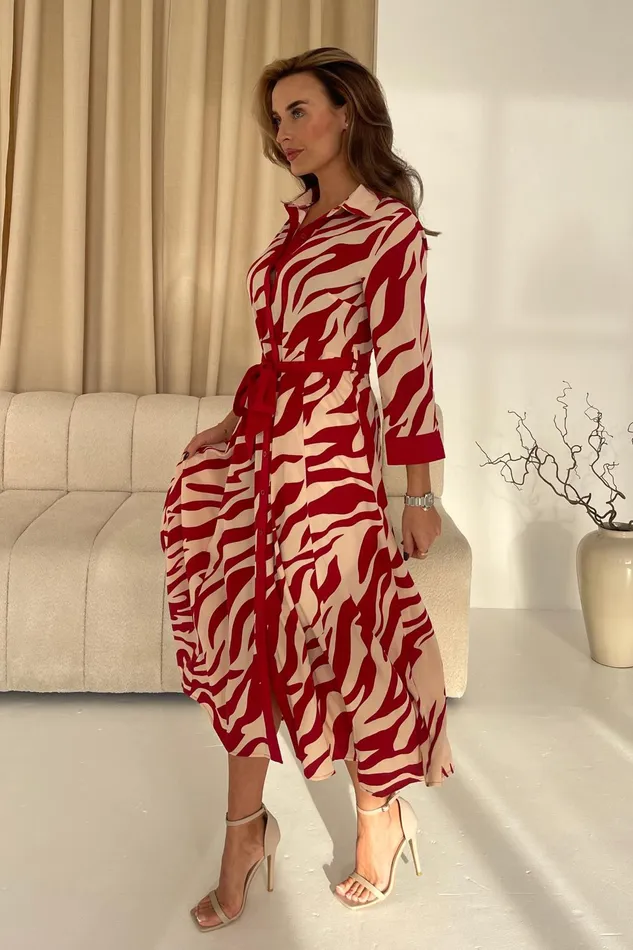 Angela Red Animal Shirt Maxi Dress Women Girl In Mind Maxi Dresses