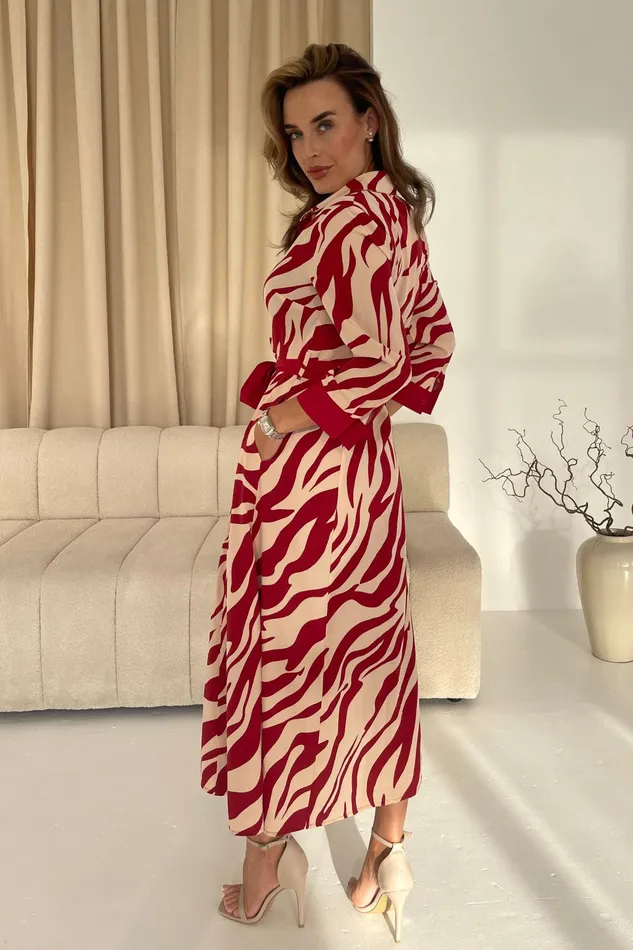 Angela Red Animal Shirt Maxi Dress Women Girl In Mind Maxi Dresses