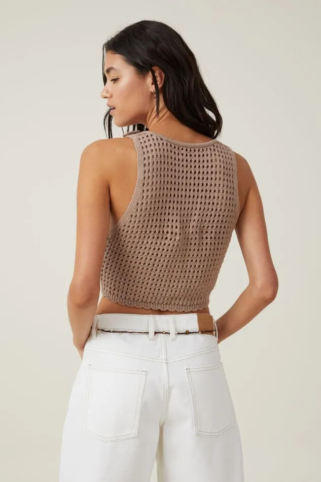 Applique Floral Crochet Tank Mocha Women Cotton On Tops