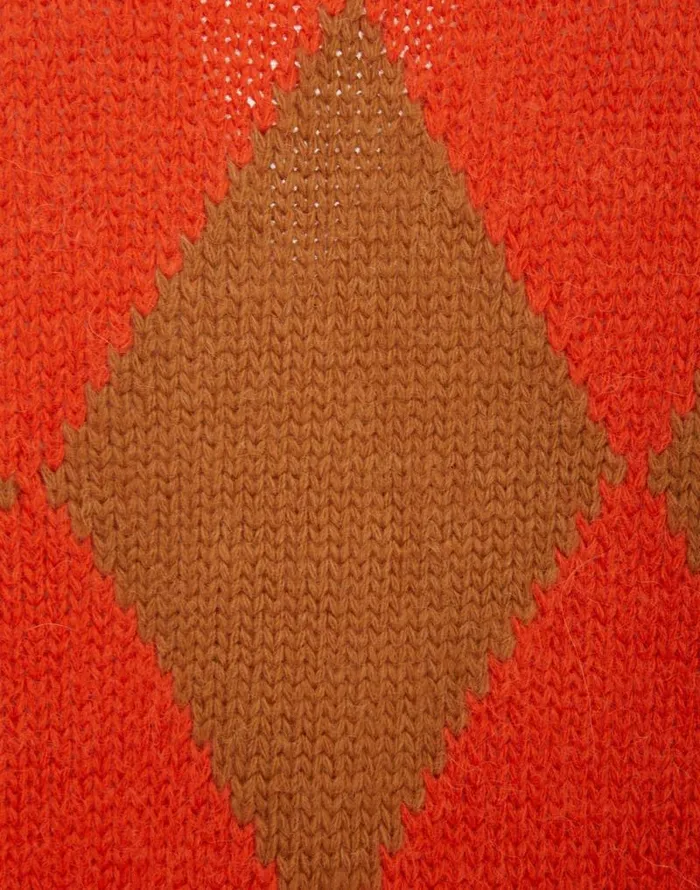 Argyle Cardigan Camel and Orange Women La Double J Knitwear Argyle Cardigan Camel and Orange Women La Double J Knitwear