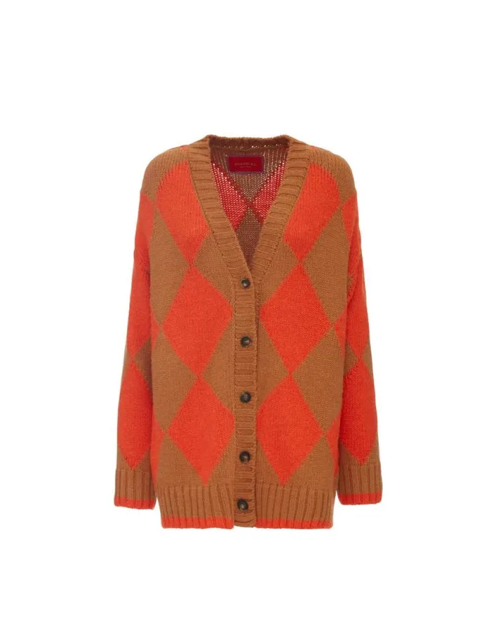 Argyle Cardigan Camel and Orange Women La Double J Knitwear Argyle Cardigan Camel and Orange Women La Double J Knitwear