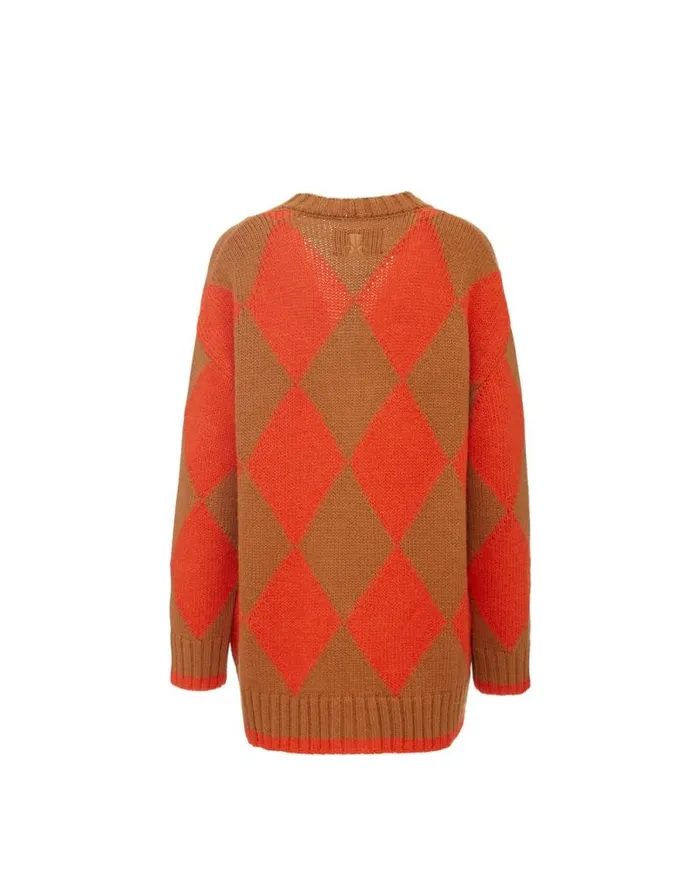 Argyle Cardigan Camel and Orange Women La Double J Knitwear Argyle Cardigan Camel and Orange Women La Double J Knitwear