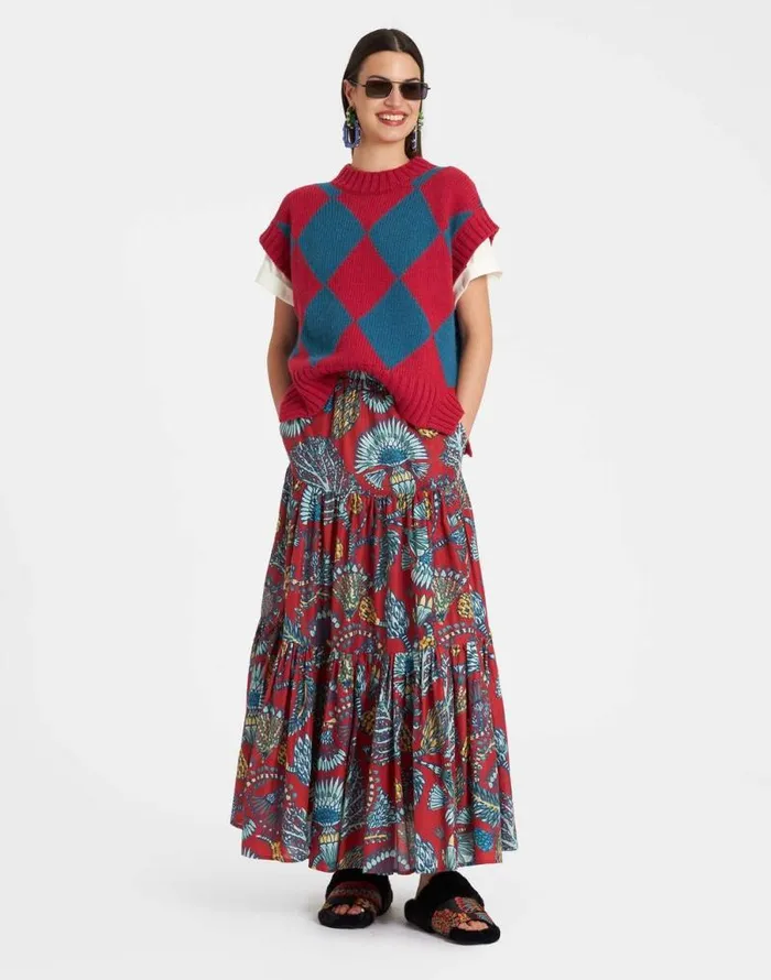 Argyle Gilet Red and Blue Women La Double J Knitwear